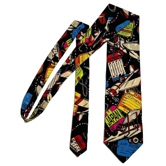 Disney Other - Disney‎ Air Mickey Inc Vintage Tie Necktie Airplane 100% Silk Handmade Black Red